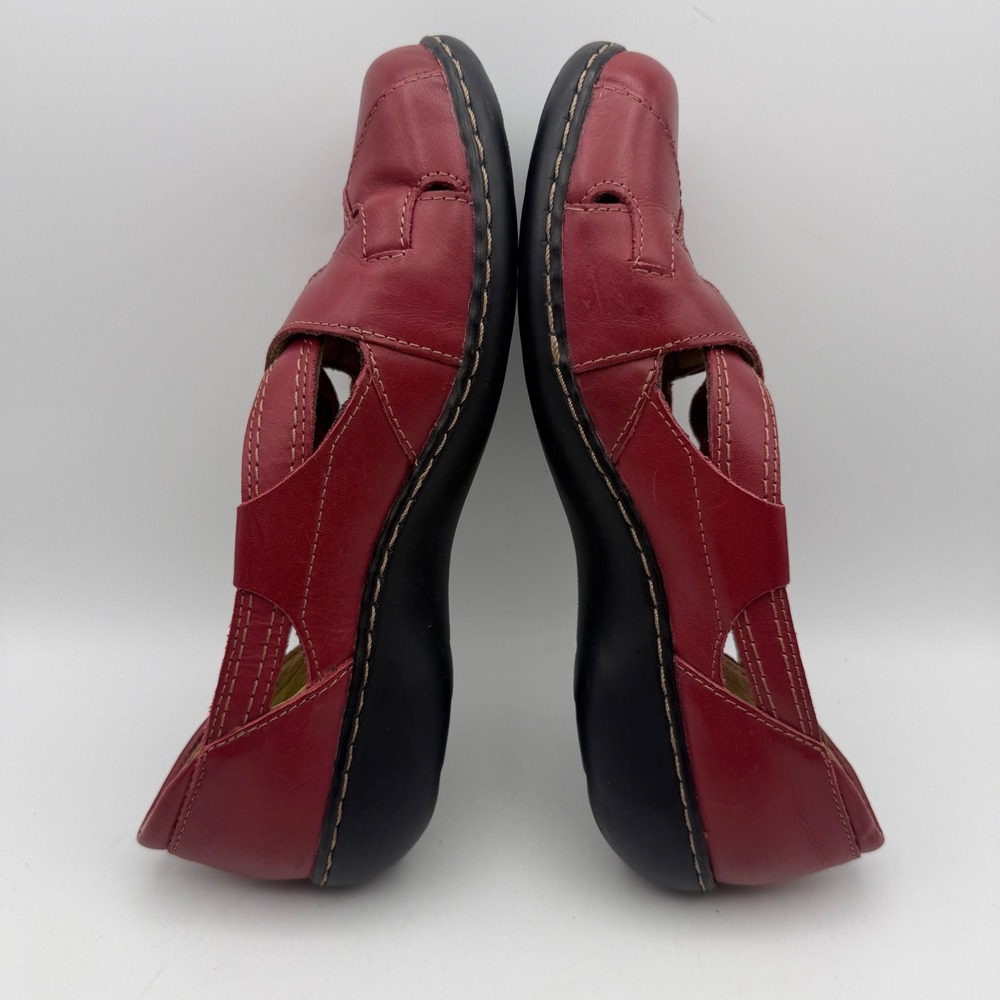 Clarks Mary Jane Flats Womens 9.5 Red Leather Cutout Strappy Comfort Casual - Picture 6 of 8